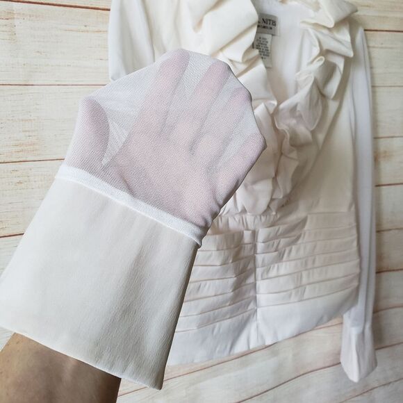 J.R Nites by Carol Lin Ruffle Neck Long Sleeve Top/Blouse Cream Size 6 - Picture 3 of 11